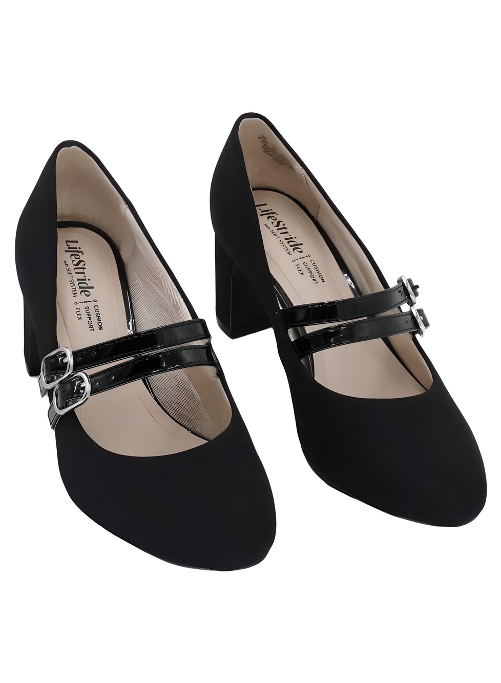 LifeStride True Black Mary Jane Block Heel Pumps Size 6.5M